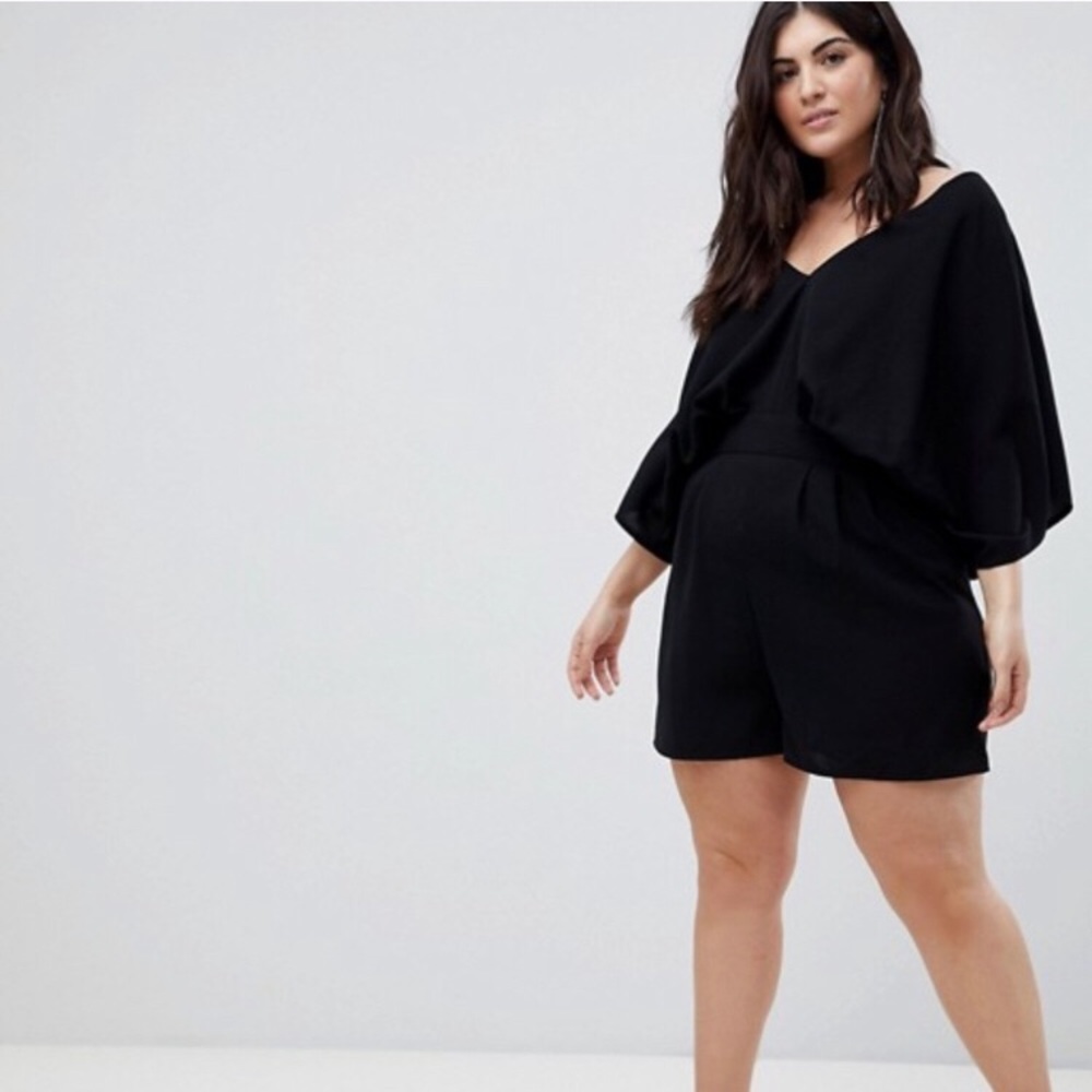 ASOS Curve Black Romper with Kimono Sleeve